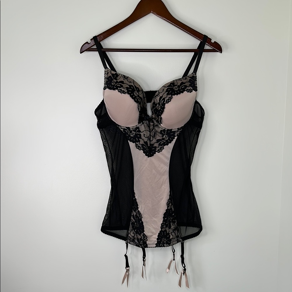 Black and Cream Lace Corset Top by Black Fuscia